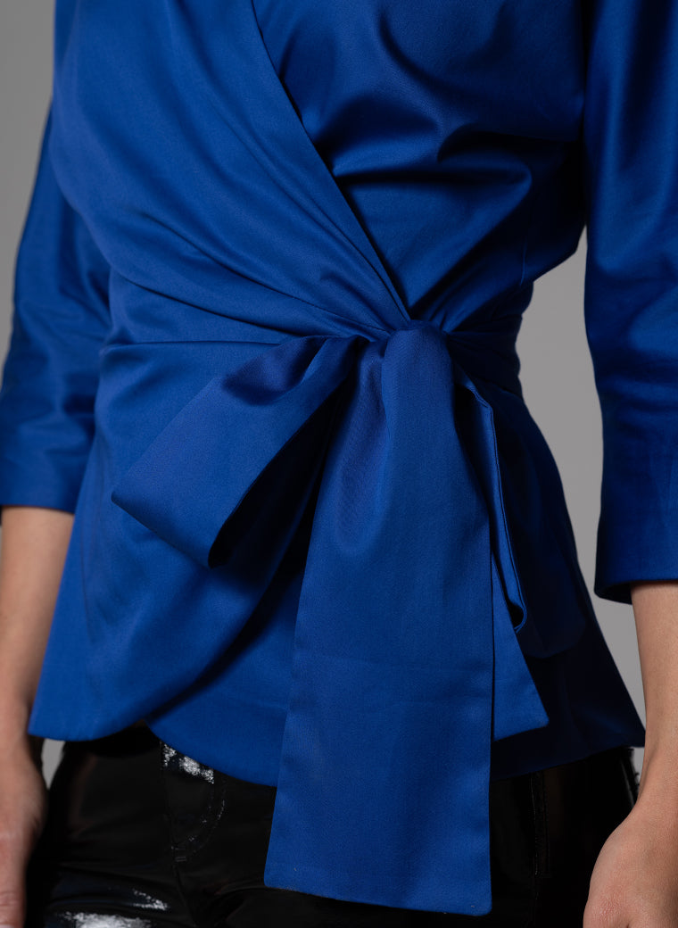ABIGAIL ROYAL BLUE WRAP COTTON BLOUSE