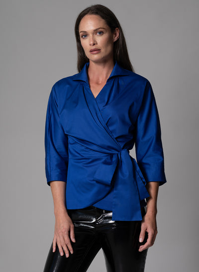 ABIGAIL ROYAL BLUE WRAP COTTON BLOUSE