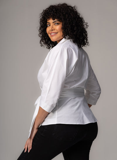 Abigail Curve White Wrap Cotton Poplin Blouse