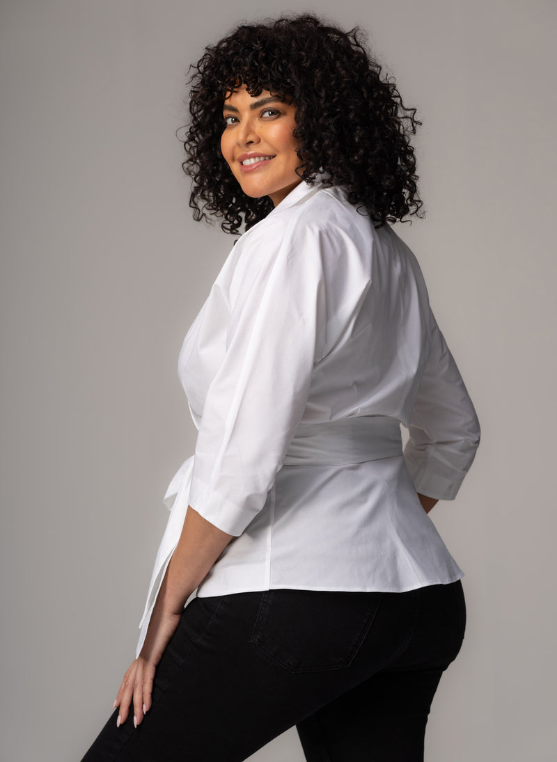 Abigail Curve White Wrap Cotton Poplin Blouse