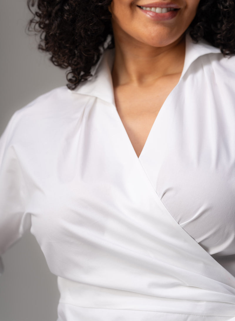 Abigail Curve White Wrap Cotton Poplin Blouse