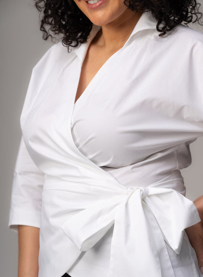 Abigail Curve White Wrap Cotton Poplin Blouse