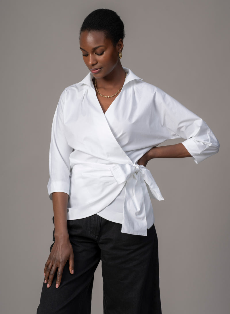 Abigail White Wrap Cotton Poplin Blouse