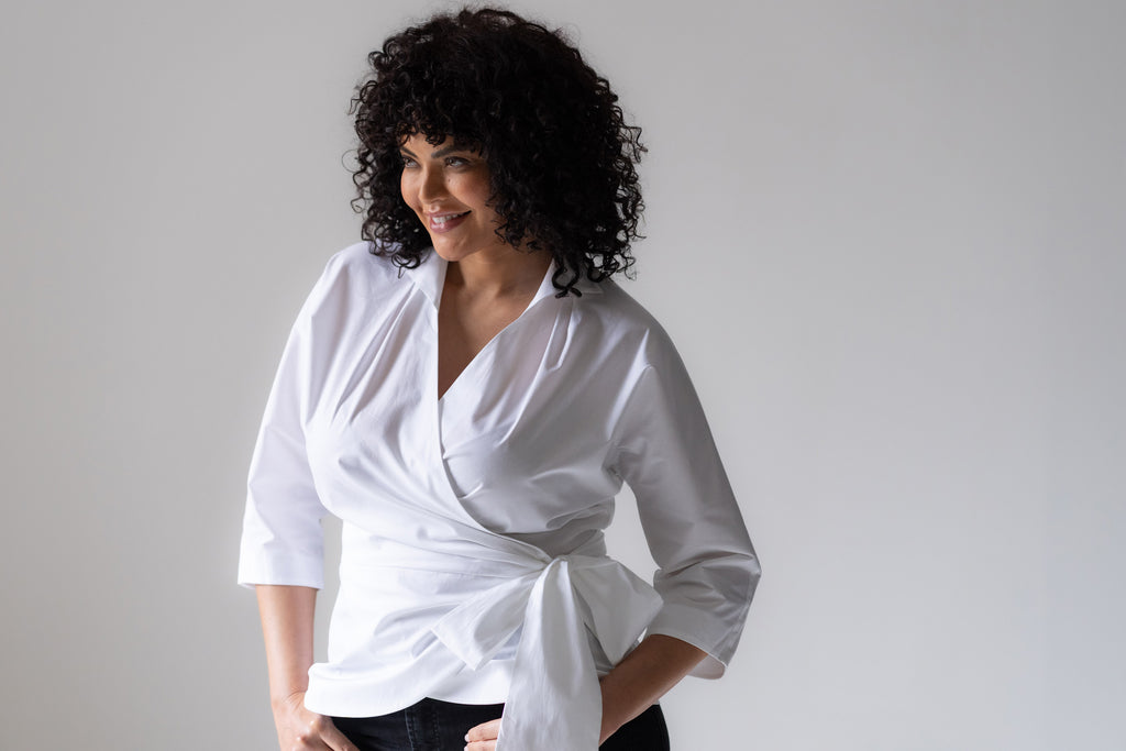 Abigail Curve Hourglass Fit Wrap Blouse Cotton Poplin