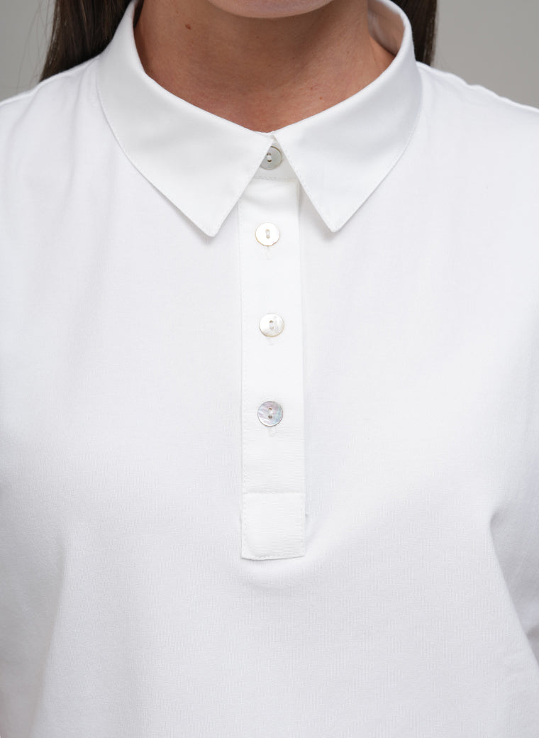 ABILENE WHITE SLEEVELESS JERSEY AND WOVEN COTTON LAYERING SHIRT