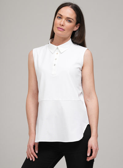 ABILENE WHITE SLEEVELESS JERSEY AND WOVEN COTTON LAYERING SHIRT