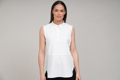 ABILENE WHITE SLEEVELESS JERSEY AND WOVEN COTTON LAYERING SHIRT