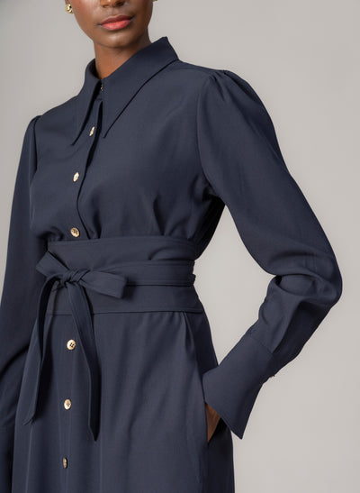 Allegra Navy Everyday Midi Shirt Dress with Obi Belt