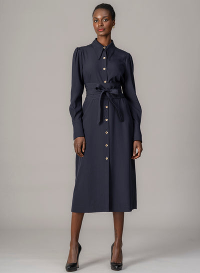 Allegra Navy Everyday Midi Shirt Dress with Obi Belt