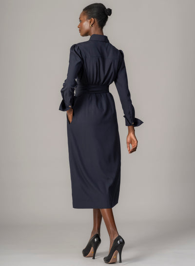 Allegra Navy Everyday Midi Shirt Dress with Obi Belt