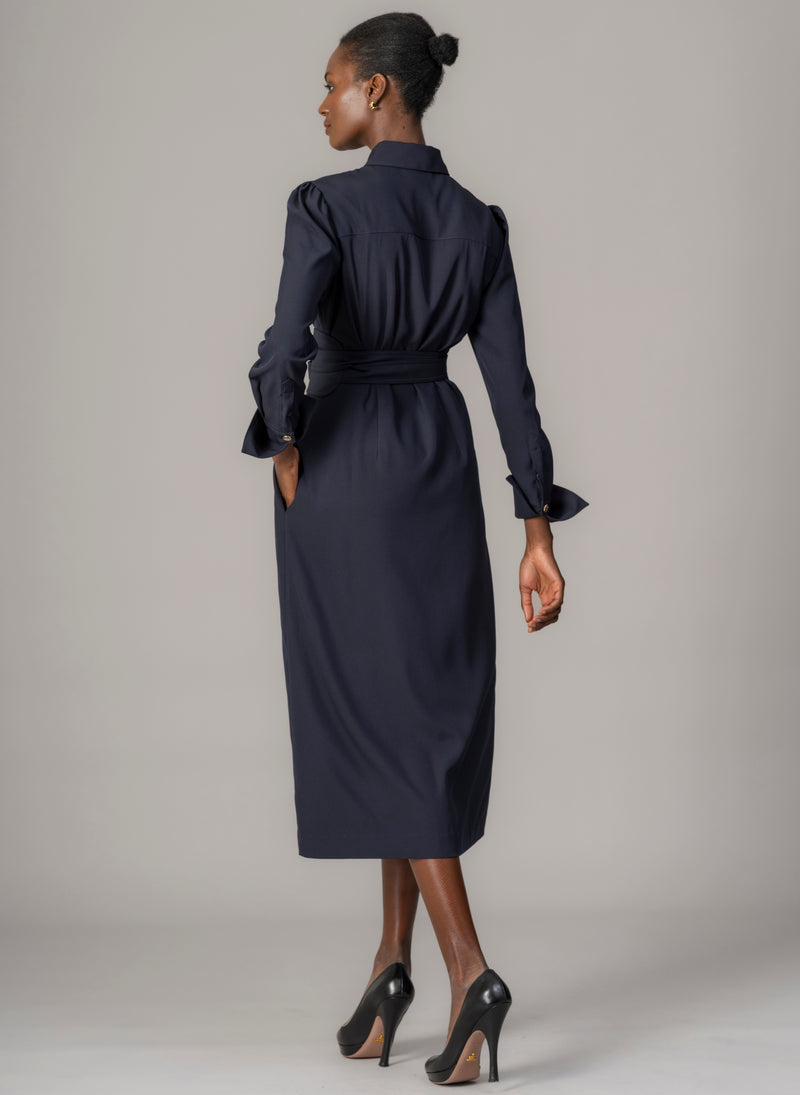 Allegra Navy Everyday Midi Shirt Dress with Obi Belt
