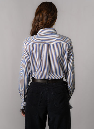 Angelique Navy & Brown Stripe Frill Front Shirt