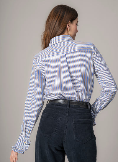 Angelique Navy & Brown Stripe Frill Front Shirt