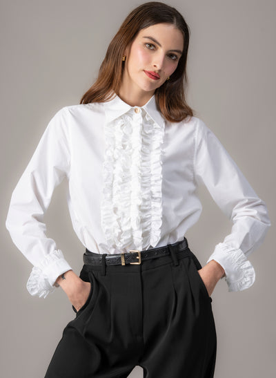 Angelique White Frill Front Shirt