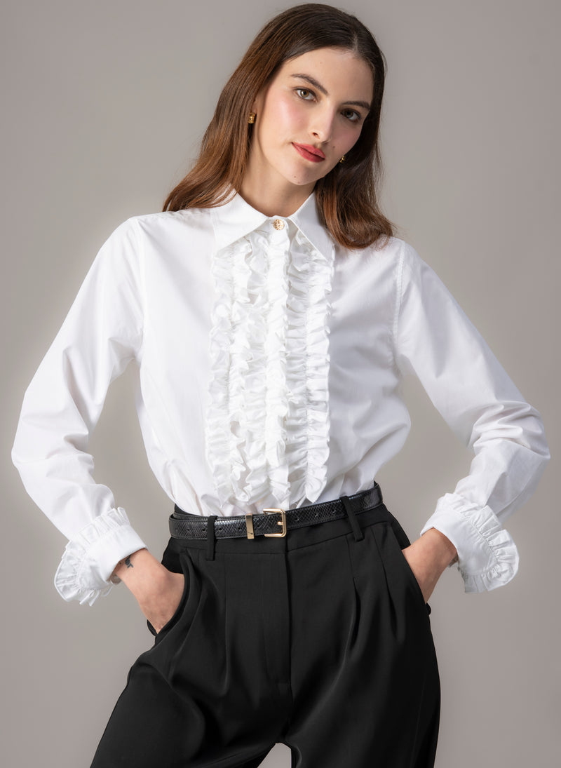 Angelique White Frill Front Shirt