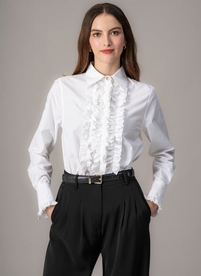 Angelique White Frill Front Shirt