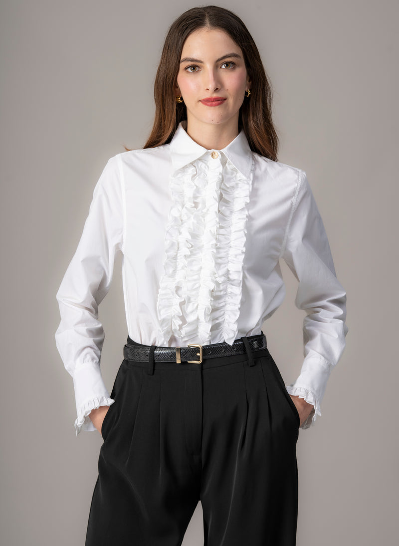 Angelique White Frill Front Shirt
