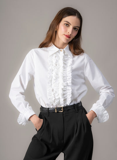Angelique White Frill Front Shirt