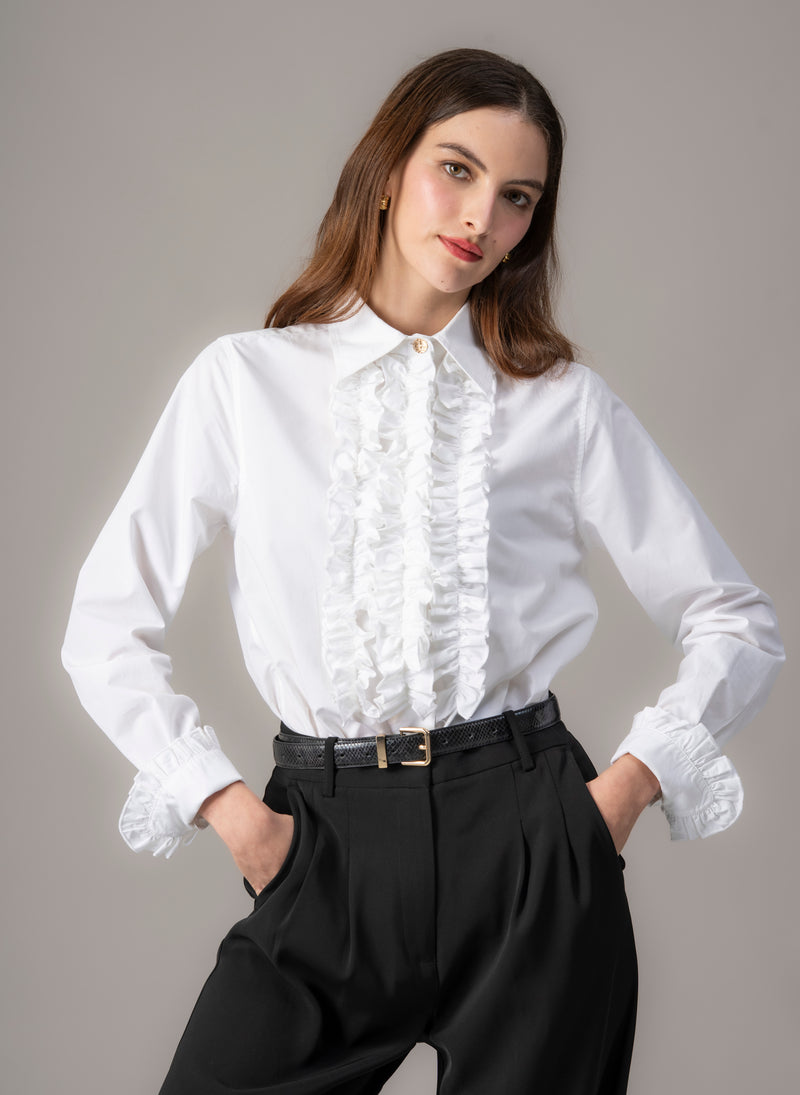 Angelique White Frill Front Shirt