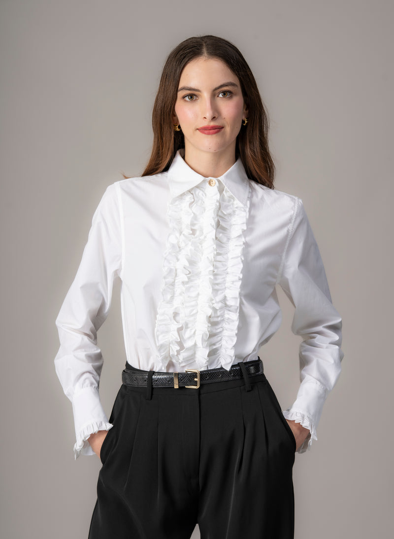 Angelique White Frill Front Shirt