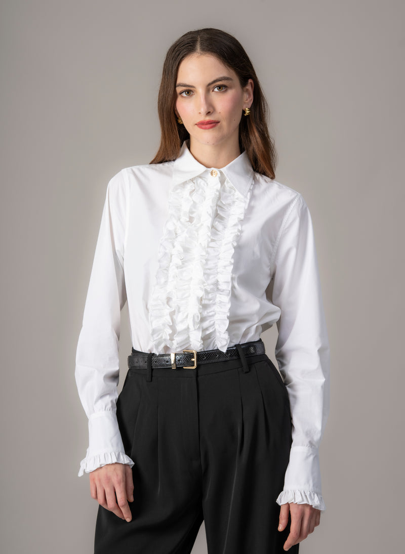 Angelique White Frill Front Shirt