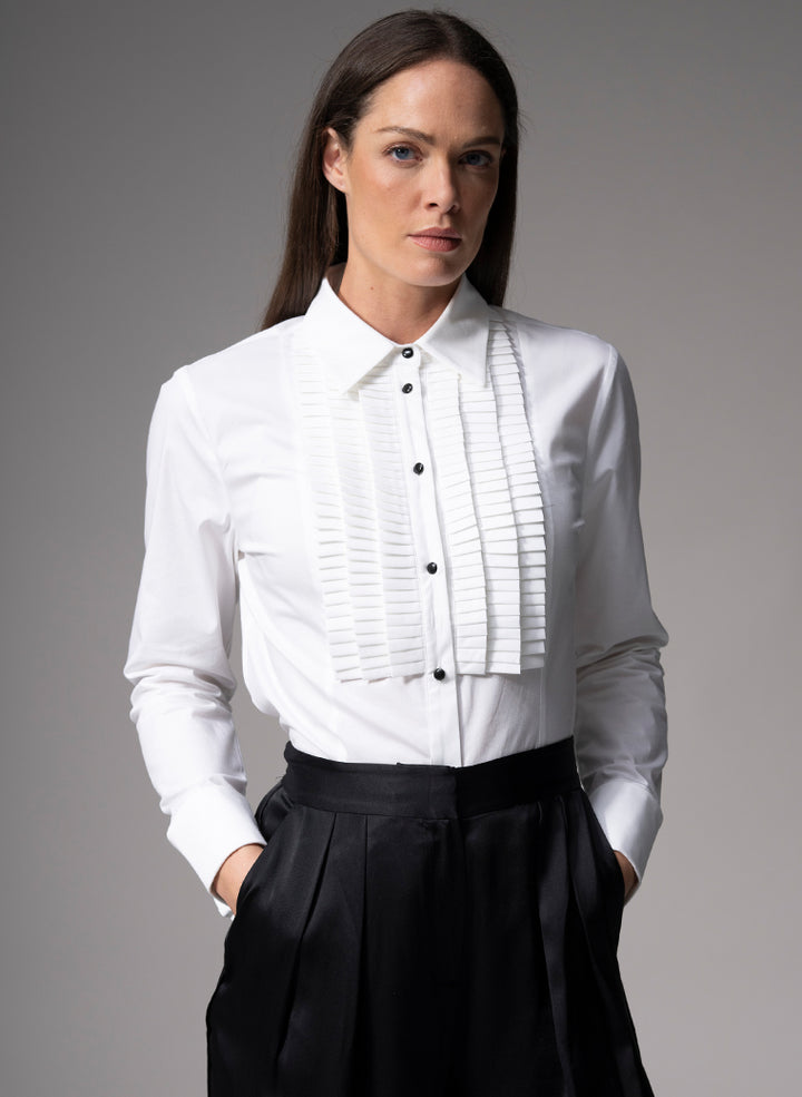 womens tuxedo shirt with bow tie