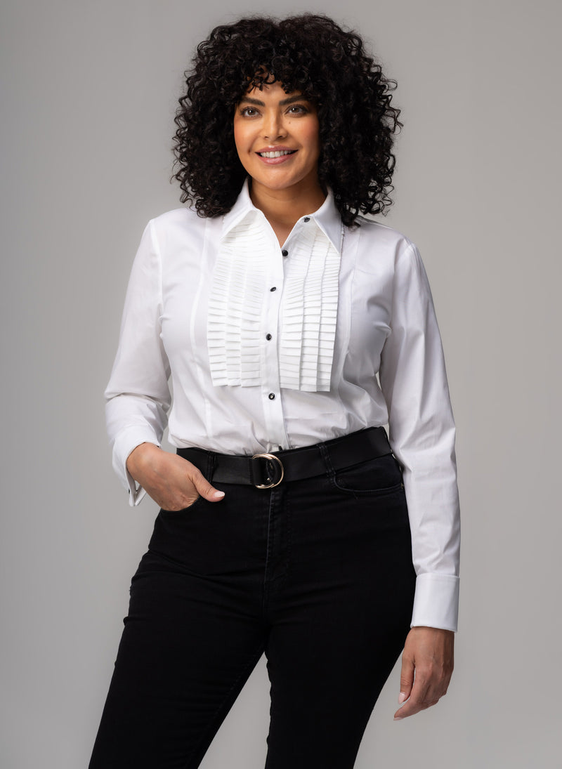Antoinette Curve Pleated Tuxedo Shirt
