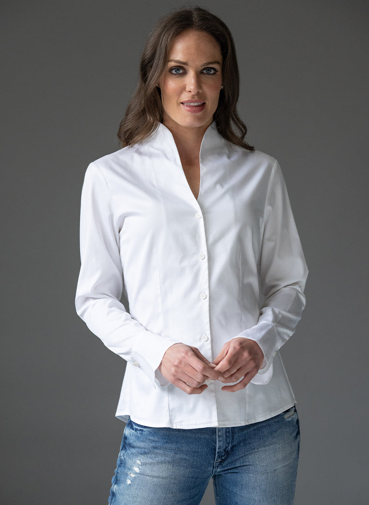 Aria White Women’s Tulip Neck Shirt | The Shirt Company