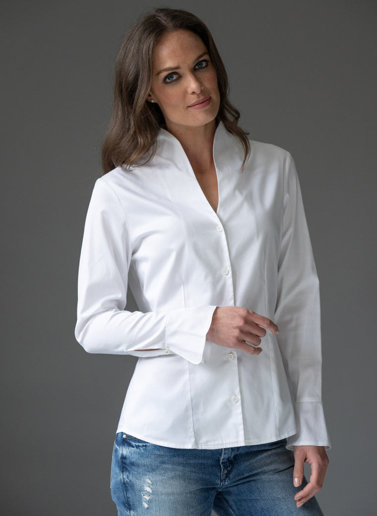 Aria White Women’s Tulip Neck Shirt | The Shirt Company