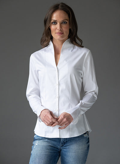 ARIA WHITE TULIP NECK COTTON SHIRT