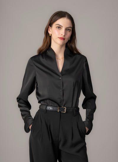 Aria Black Tulip Neck Shirt