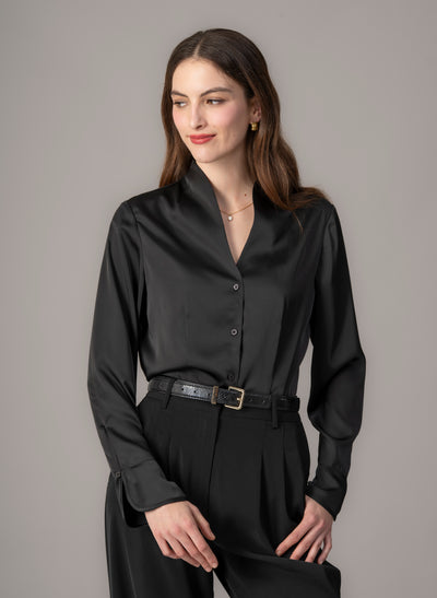 Aria Black Tulip Neck Shirt