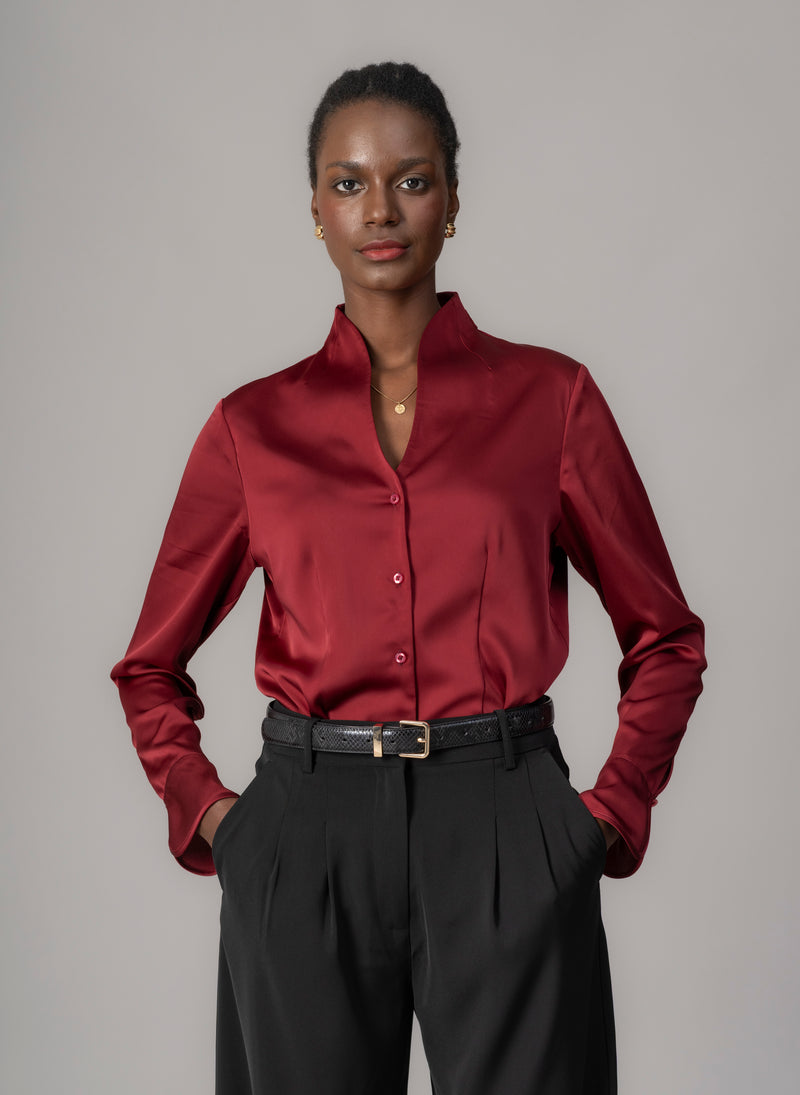 Aria Claret Tulip Neck Shirt