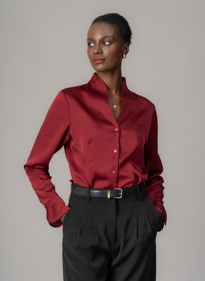 Aria Claret Tulip Neck Shirt