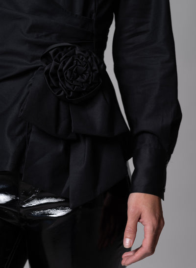 BARBARA BLACK EVENING BLOUSE WITH BOW & REMOVABLE ROSETTE