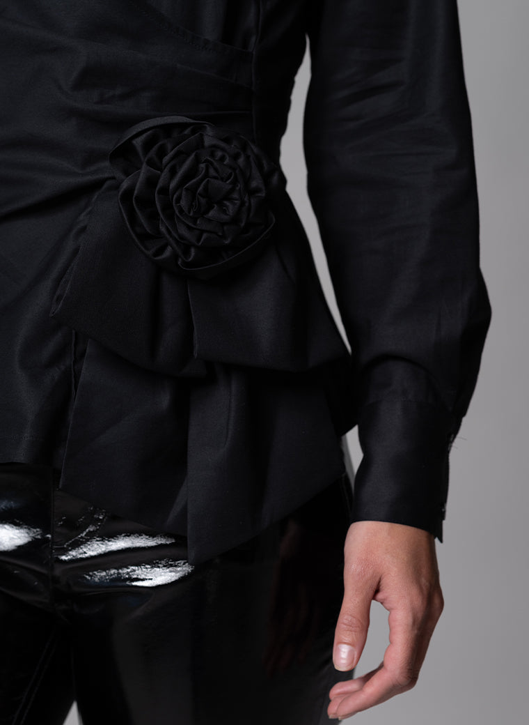 BARBARA BLACK EVENING BLOUSE WITH BOW & REMOVABLE ROSETTE