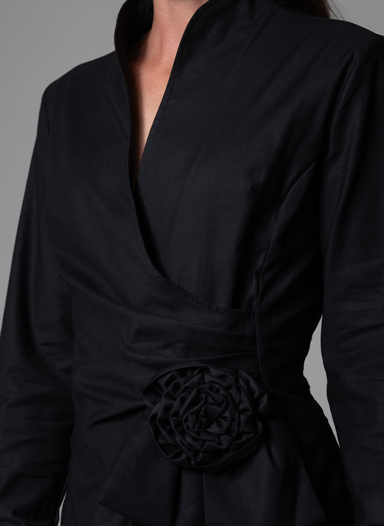 BARBARA BLACK EVENING BLOUSE WITH BOW & REMOVABLE ROSETTE