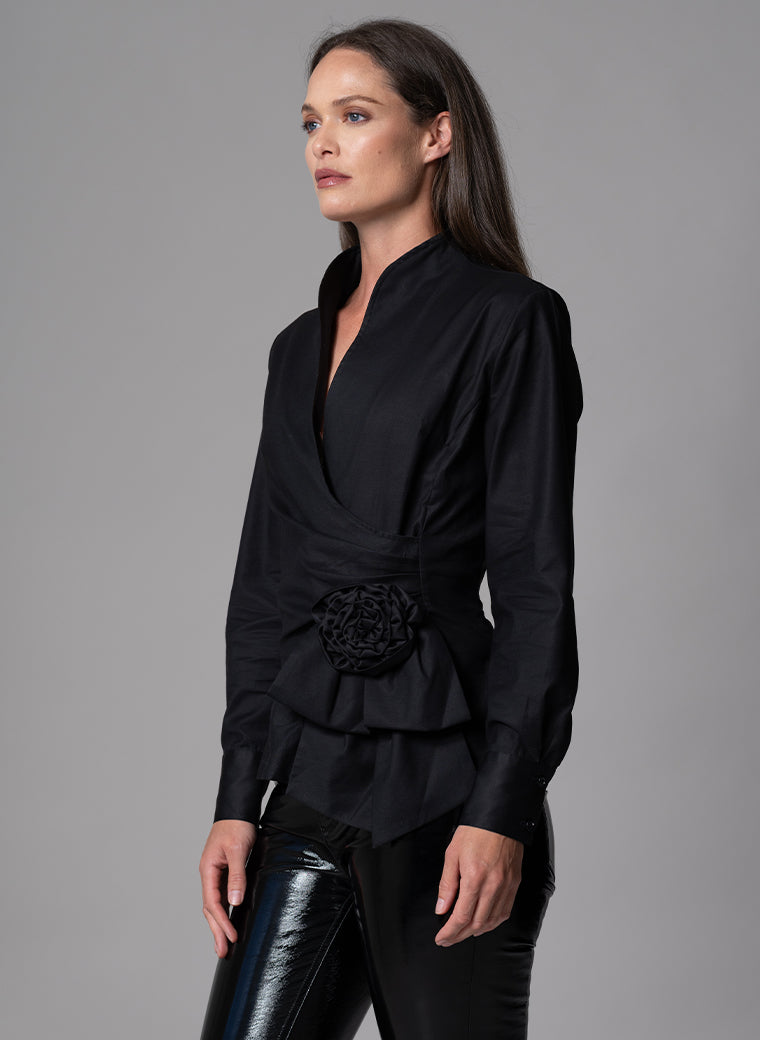 BARBARA BLACK EVENING BLOUSE WITH BOW & REMOVABLE ROSETTE