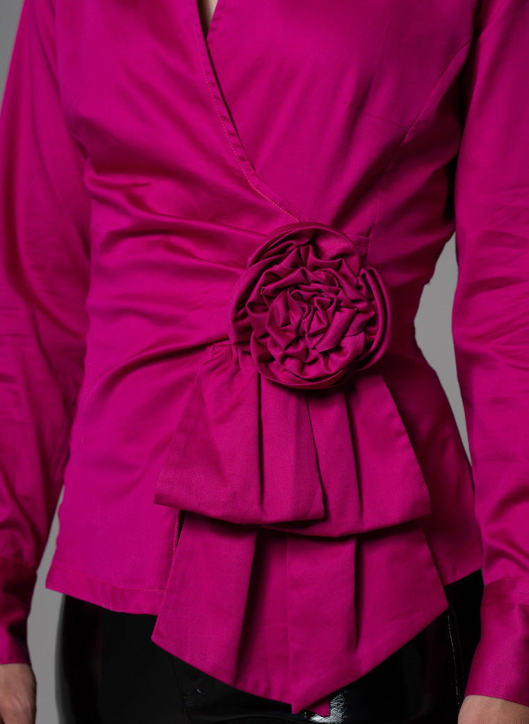 BARBARA FUCHSIA EVENING BLOUSE WITH BOW & REMOVABLE ROSETTE