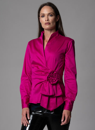 BARBARA FUCHSIA EVENING BLOUSE WITH BOW & REMOVABLE ROSETTE