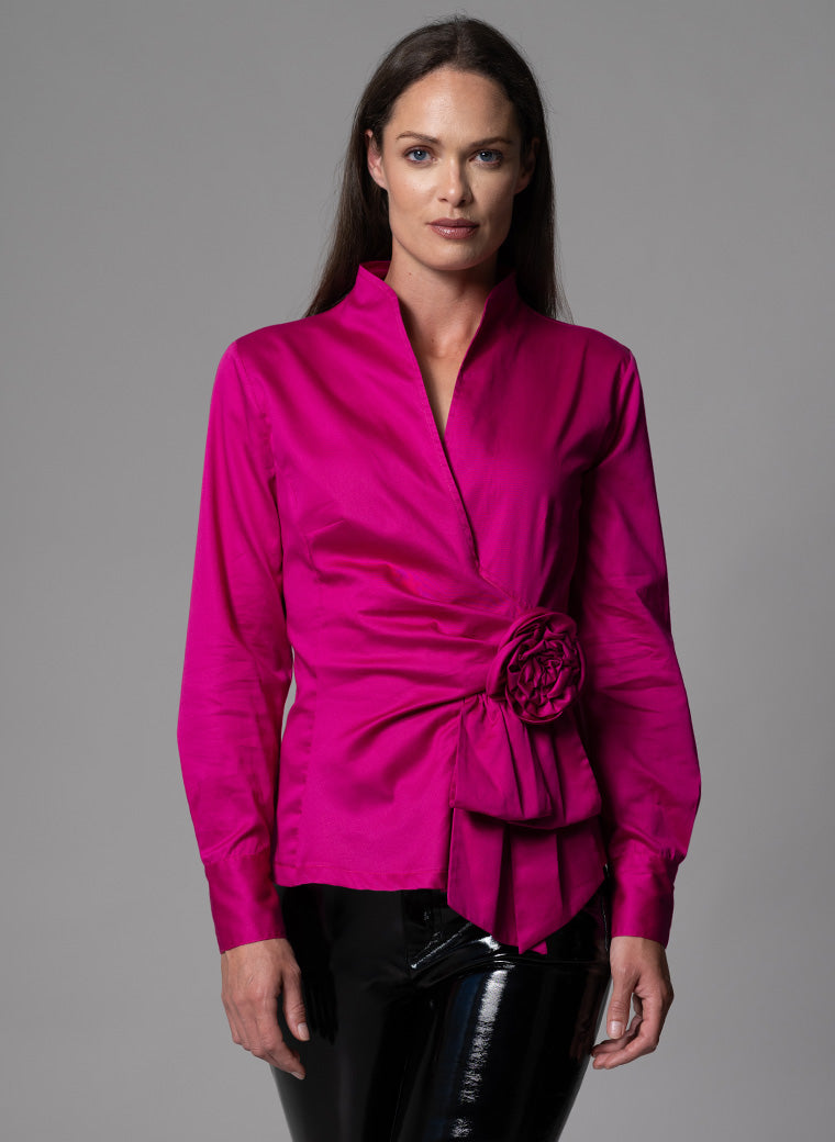 BARBARA FUCHSIA EVENING BLOUSE WITH BOW & REMOVABLE ROSETTE