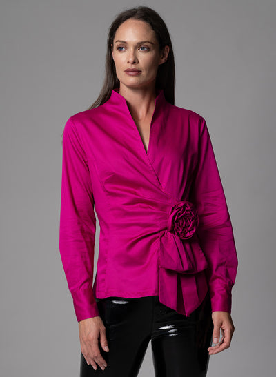 BARBARA FUCHSIA EVENING BLOUSE WITH BOW & REMOVABLE ROSETTE