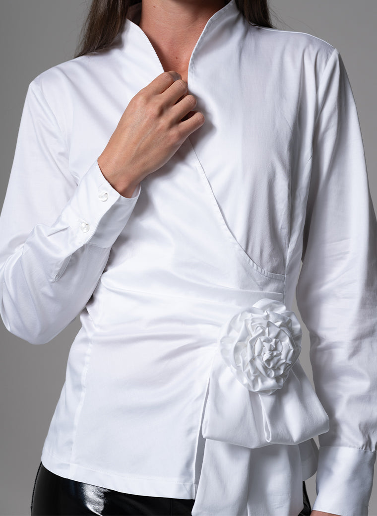 BARBARA WHITE EVENING BLOUSE WITH BOW & REMOVABLE ROSETTE