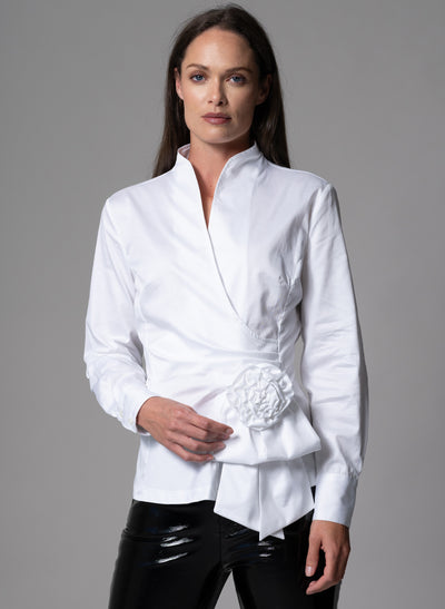 BARBARA WHITE EVENING BLOUSE WITH BOW & REMOVABLE ROSETTE