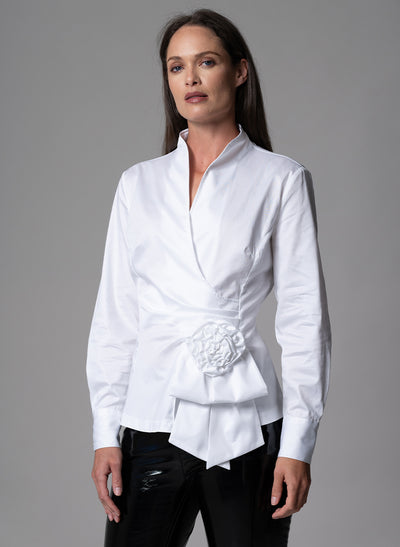 BARBARA WHITE EVENING BLOUSE WITH BOW & REMOVABLE ROSETTE