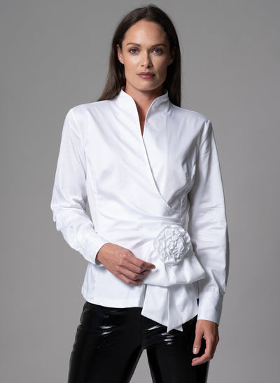 BARBARA WHITE EVENING BLOUSE WITH BOW & REMOVABLE ROSETTE