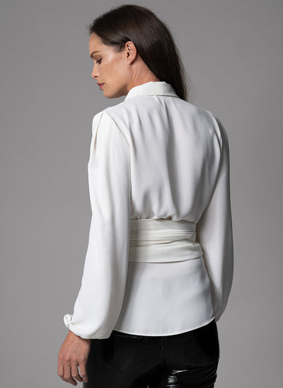 BERTILLE IVORY FIT & FLARE WRAP BLOUSE WITH TIE FRONT