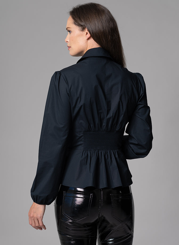 BONITA BLACK WAIST DEFINING COTTON POPLIN CORSET SHIRT