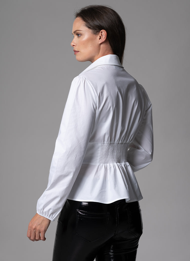 BONITA IVORY WAIST DEFINING COTTON POPLIN CORSET SHIRT