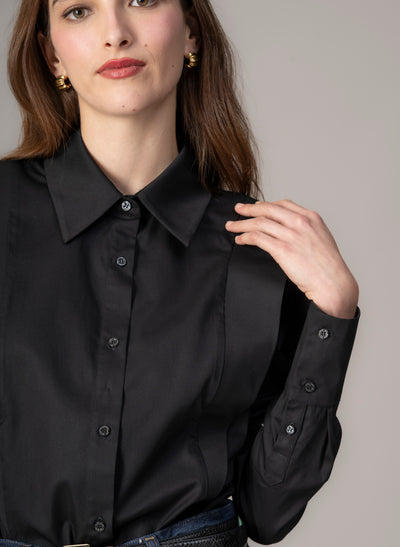 Brooke Black V-Line Silhouette Tailored Cotton Shirt